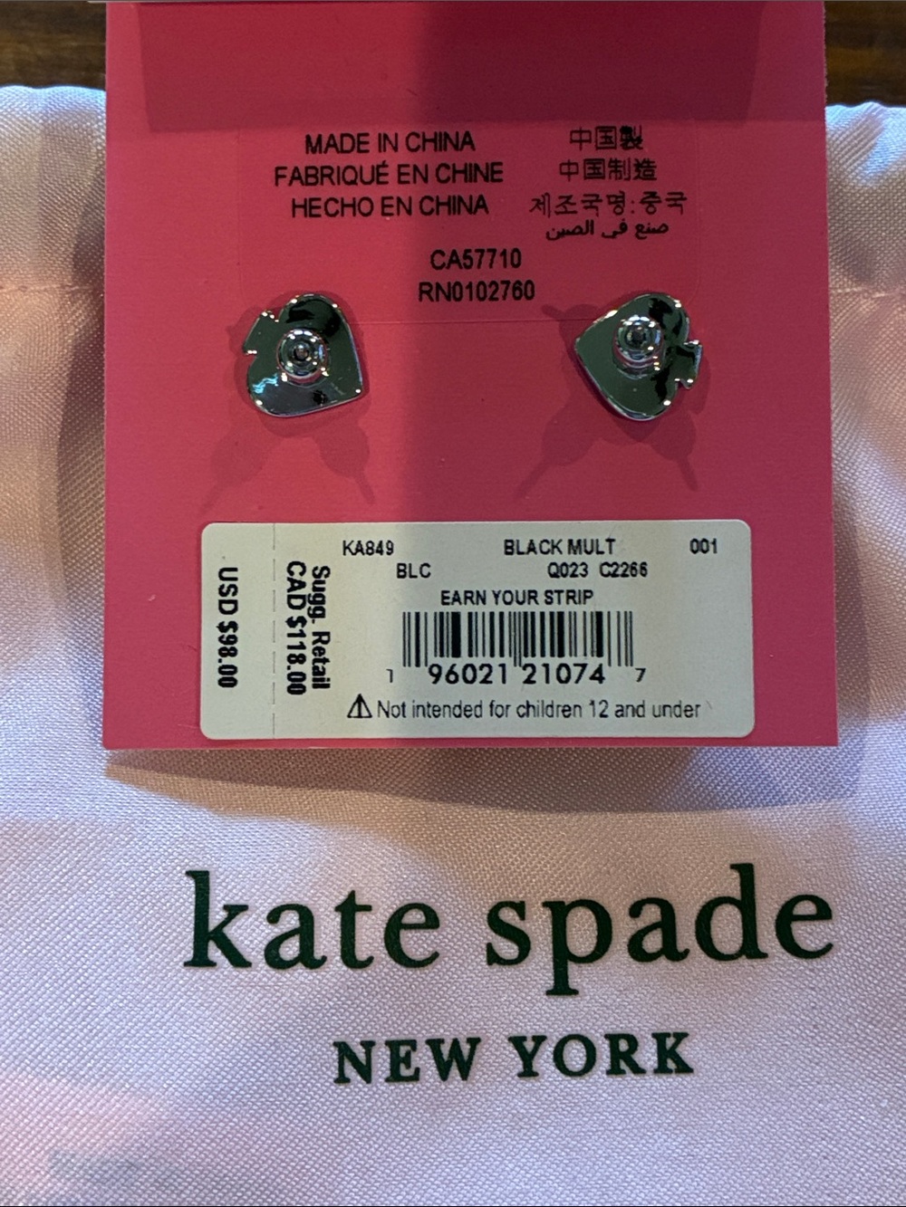 kate spade Black and White Zebra Pearl Drop Earrings - Picture 2 of 2